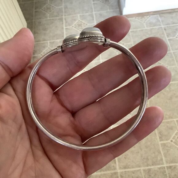 Sterling SILVER 925 MOON STONE BANGLE WOMAN BRACELET​​ - Picture 3 of 9